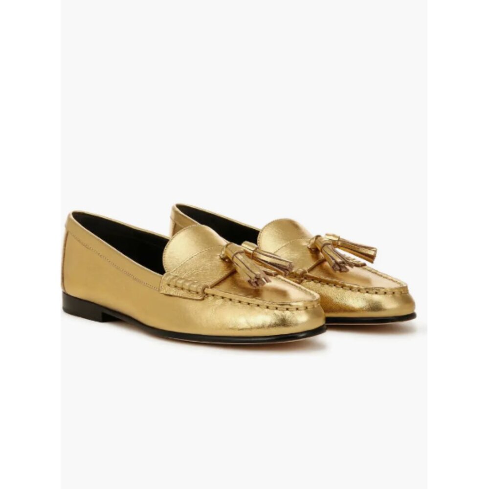 *SOLD* Veronica Beard 'Penny Tassel' Leather Loafer Shoes, Metallic Gold - Picture 1 of 8